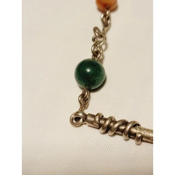 Vintage Sterling Silver Modernist Brutalist Beaded Stone Abstract Necklace 24in